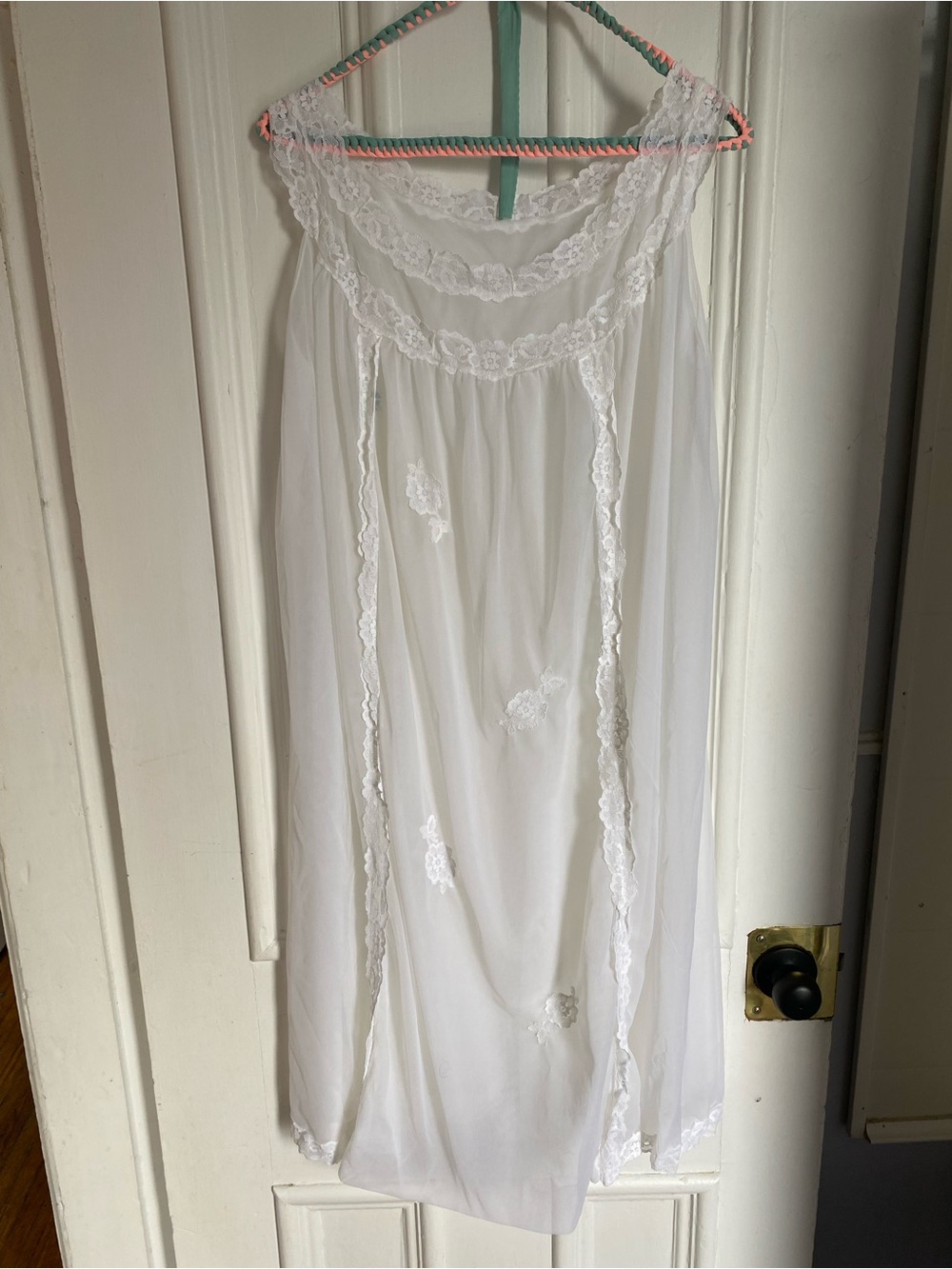 Vintage Nylon White Lace Trim Nightgown